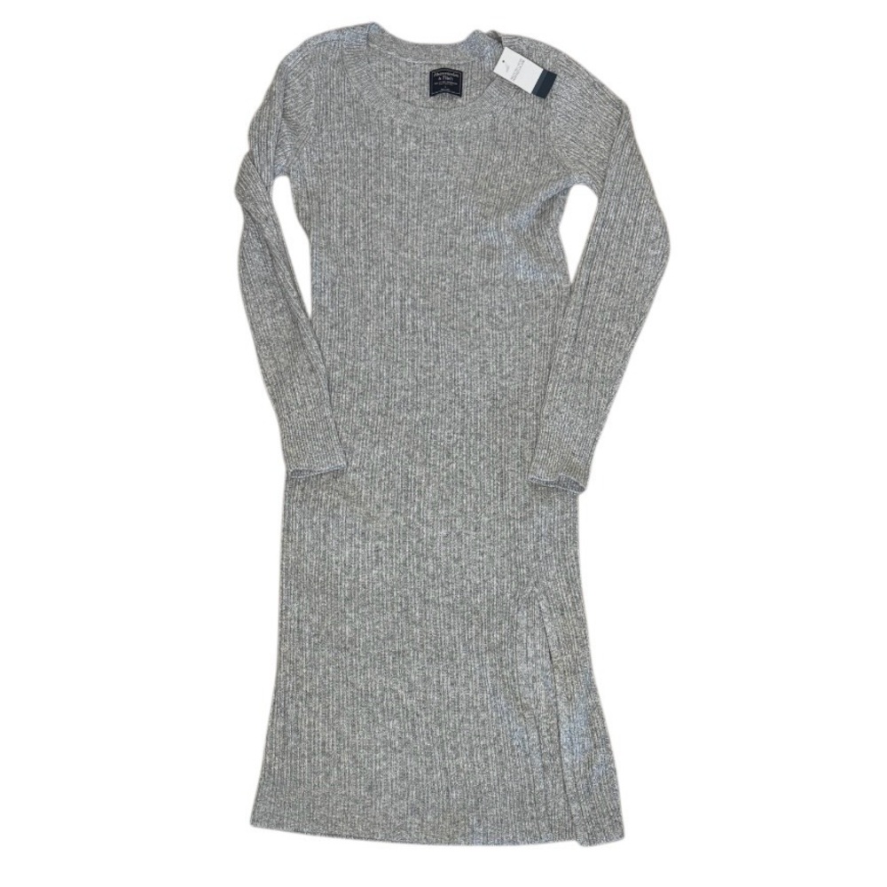 Abercrombie & Fitch Ribbed Sweater Midi Dress Gray Long Sleeve‎ Side Slit Size L